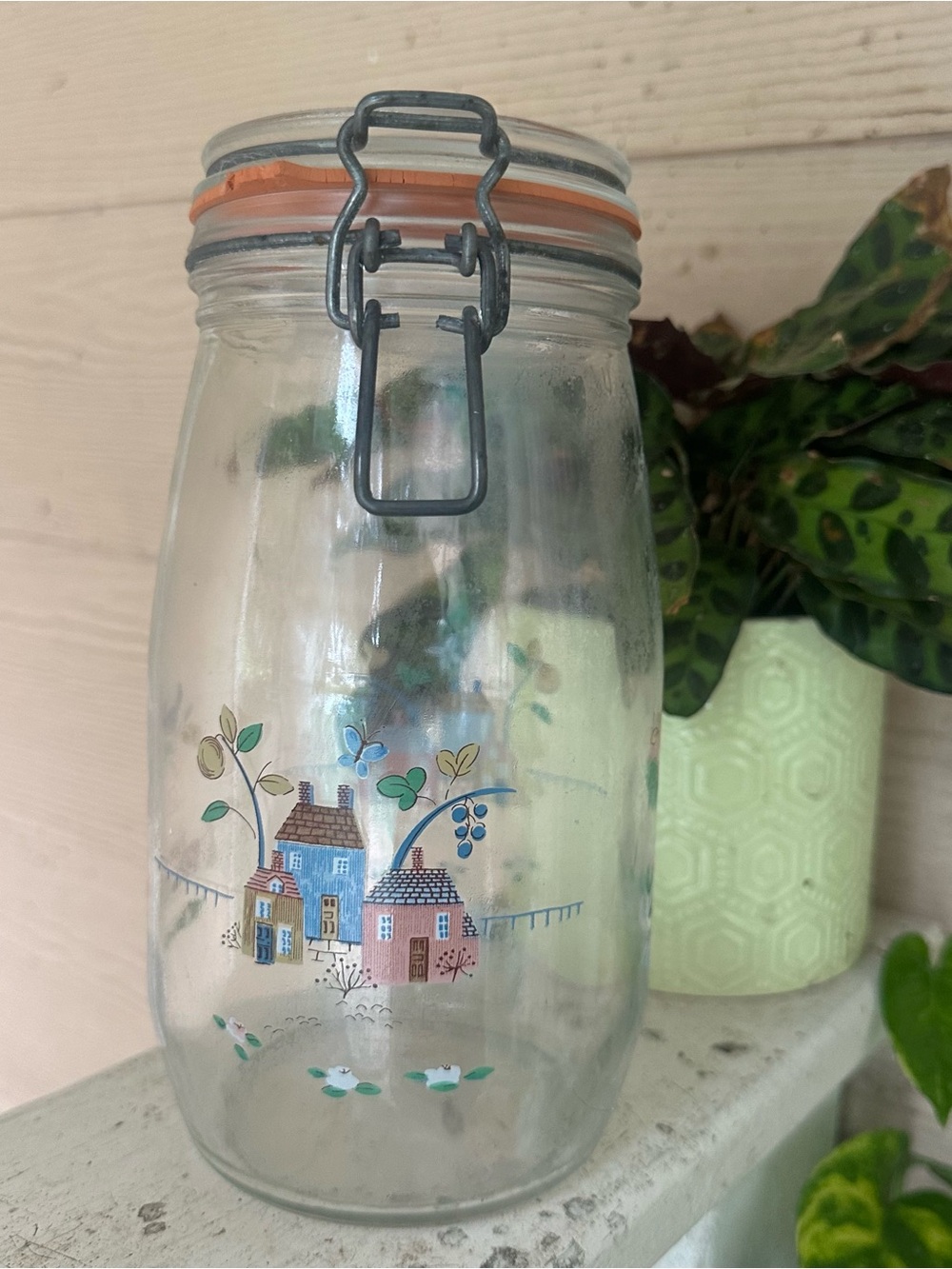 Vintage ARC France Heartland 1.5 Liter Glass Jar Canister country farm wire lid